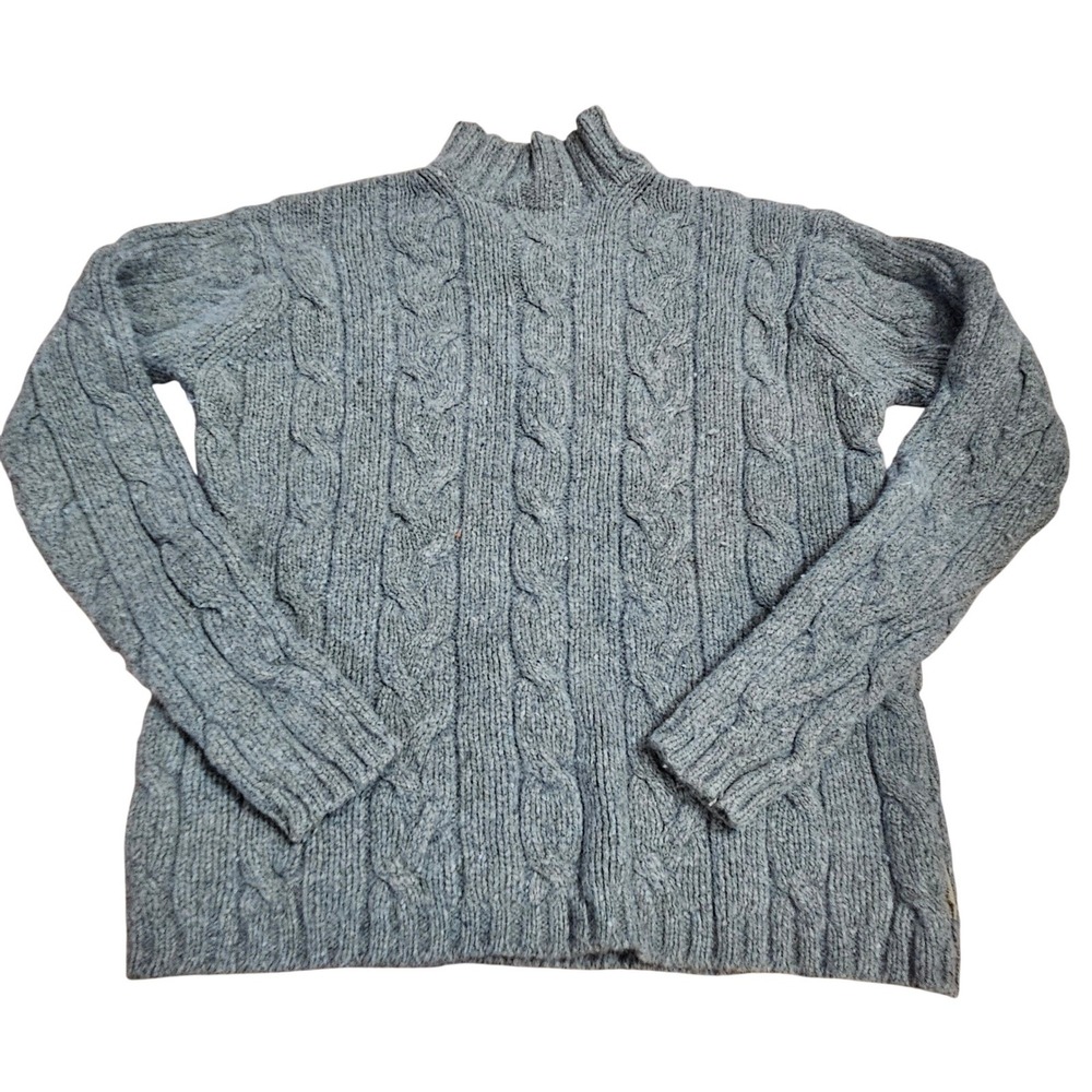American Eagle Donegal Cable Knit Sweater Mens Small Gray Lambswool Mock Neck